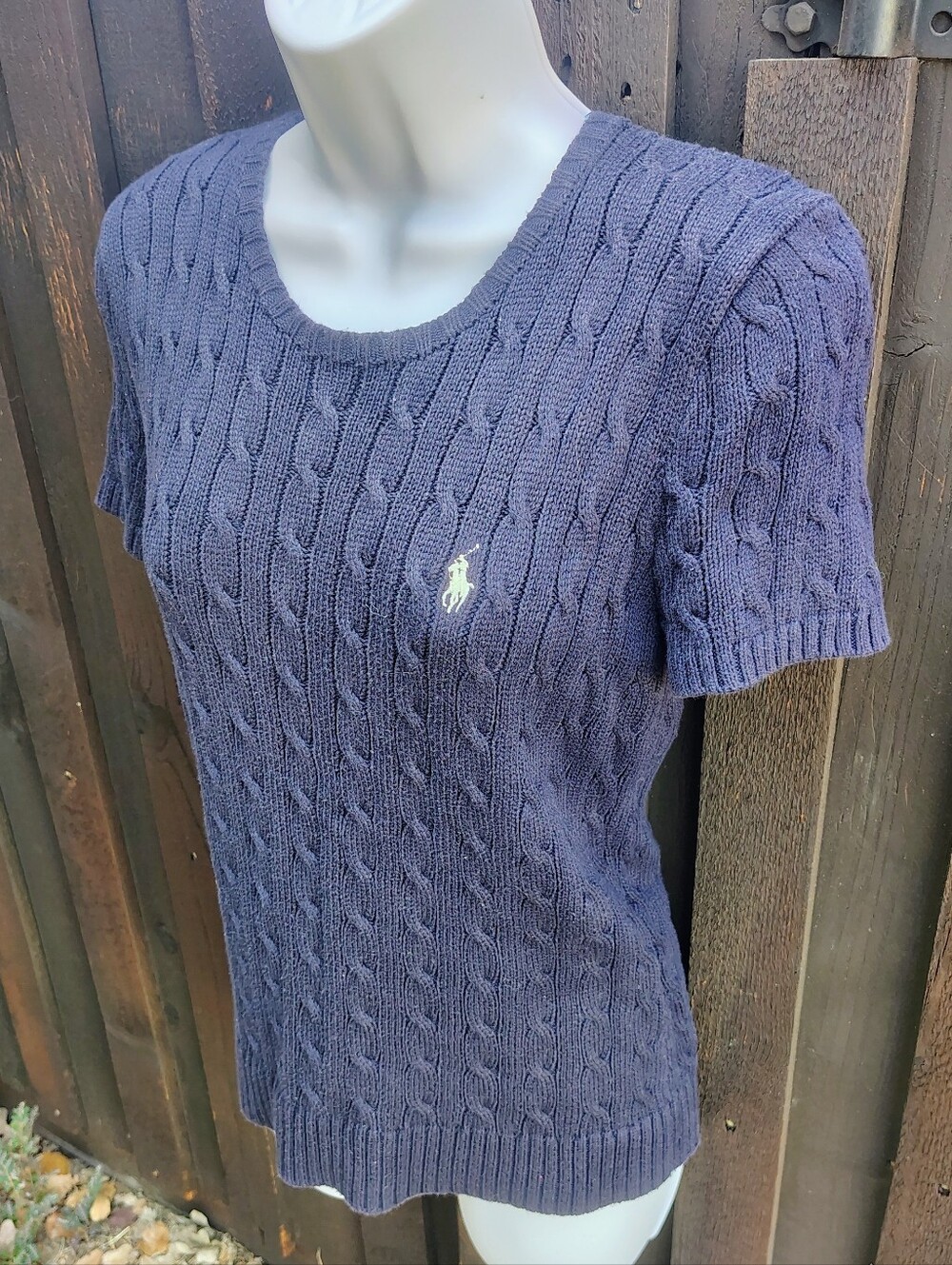 Ralph Lauren Navy Cable-Knit Short Sleeve Sweater